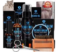 Kit Prodotti Barba e Baffi Uomo con Olio, Siero per la Crescita, Balsamo, Spazzola, Pettine, Regalo Compleanno