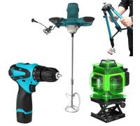 Kit Professionale 3 in 1, Miscelatore Malta e Cemento 1600W 6 Velocità M14 + Livella Laser 4D 16 Linee Autolivellante + Avvitatore con 2 Batterie, Set Completo da Lavoro