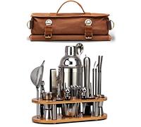 Kit professionale da barista da 24 pezzi con borsa da viaggio in bambù, set di strumenti da bar per mixology per stupefacenti cocktail