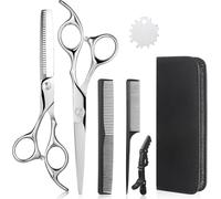 Kit professionale di 6 strumenti professionali da barbiere e accessori con custodia per il trasporto per taglio e styling dei capelli per uso domestico o salone (uomini e donne) (cromato)