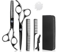 Kit professionale di 6 strumenti professionali da barbiere e accessori con custodia per il trasporto per taglio e styling dei capelli per uso domestico o salone (uomini e donne) (nero)