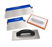 Kit professionale di lisciatura e finitura, 4 pezzi, spatole da 25 e 40 cm + cazzuola in schiuma + cazzuola dentata a dente segato, per gesso, stucco e rivestimenti (kit 4 pezzi)