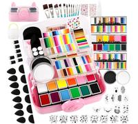 Kit professionale per la pittura del viso per bambini e adulti, 110 colori Depvision Split Cake Face Paint Set da 96 pezzi, atossico, lavabile e sicuro, con pennelli, spugne, stencil glitterati per