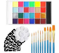 Kit professionale per la pittura del viso, tavolozza di 26 colori a olio per il viso con 30 adesivi stencil, 10 pennelli, colori arcobaleno per feste per bambini e Halloween