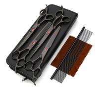 Kit professionale per la toelettatura del cane, 7 pezzi, include forbici curve, dritte, per denti, pettine e custodia con cerniera