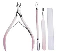 Kit professionale per rimuovere le cuticole e manicure: tagliacuticole, tagliaunghie, set di strumenti per unghie, spingi a doppia estremità e lima per unghie in vetro (4 pezzi in custodia in pelle)