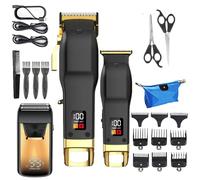 Kit professionale per tagliacapelli e tagliacapelli da uomo, set da barbiere tutto in uno con tagliacapelli, regolabarba e dettagliatore, kit di toelettatura ricaricabile senza fili, display a LED
