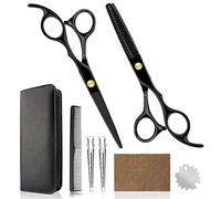Kit professionale per tagliare i capelli a casa, forbici da barbiere, forbici per sfoltire la casa, con custodia per pettine, per uomini e donne, nero