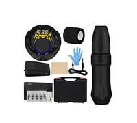 Kit professionale per tatuaggio rotativo LCD, alimentatore a pedale, con aghi e cartuccia, set completo con custodia (Svart)