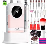 Kit professionale per trapano elettrico per unghie, 45000 giri/min, lima elettrica per unghie Efile, trapano portatile per unghie senza fili, con punte e base, lima per unghie per donne (rosa)