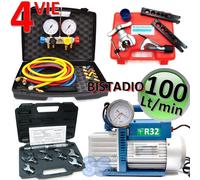 Kit professionale pompa bistadio 100 Lt omologata per gas R32, set manometri 4 v