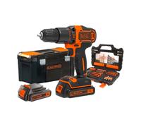 Kit professionale trapano avvitatore a percussione con 2 batterie set 104 punte e cassetta porta attrezzi B+D BDCHD 18 S 2KA