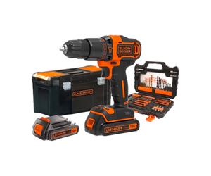 Kit professionale trapano avvitatore a percussione con 2 batterie set 104 punte e cassetta porta attrezzi B+D BDCHD 18 S 2KA