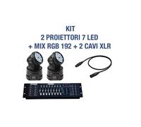 KIT PROIETTORE LED RGB TESTA MOBILE ROTANTE 7 LED DMX + MIXER DMX RGB 192