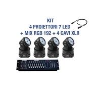 KIT PROIETTORE LED RGB TESTA MOBILE ROTANTE 7 LED DMX + MIXER DMX RGB 192
