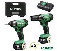 KIT PROMO HIKOKI TRAPANO PERCUSSIONE + AVVITATORE IMPULSI + 2 BATTERIE 12V 2,5AH