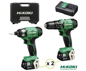 KIT PROMO HIKOKI TRAPANO PERCUSSIONE + AVVITATORE IMPULSI + 2 BATTERIE 12V 2,5AH