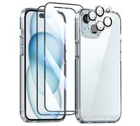 Kit Protezione per iPhone 15 Custodia 2 Vetri Temperati e 2 Pellicole Fotocamera