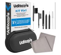 Kit Pulizia Apparecchi Acustici 9in1 Uditools - Compatibile con Apparecchi BTE RIC ITE e Auricolari - Set Accessori con Spazzole Scovolino Filo Ultra-Slim e Magnete Estrai-Batterie - Custodia Antiurto
