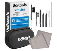 Kit Pulizia Apparecchi Acustici 9in1 Uditools - Custodia Tascabile - Set Accessori con Spazzole Scovolino Filo Ultra-Slim e Magnete Estrai-Batterie - Compatibile con Protesi BTE RIC ITE Auricolari