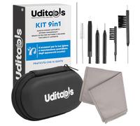 Kit Pulizia Apparecchi Acustici 9in1 Uditools - Set Accessori con Filo Ultra-Slim Magnete Estrai-Batterie Scovolino Spazzole - Custodia Tascabile - Compatibile con Protesi BTE RIC ITE e Auricolari