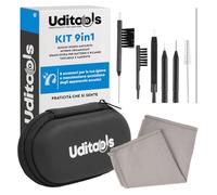 Kit Pulizia Apparecchi Acustici 9in1 Uditools - Set Accessori con Spazzole Scovolino Filo Ultra-Slim e Magnete Estrai-Batterie - Custodia Capiente - Compatibile con Apparecchi BTE RIC ITE Auricolari