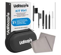 Kit Pulizia Apparecchi Acustici 9in1 Uditools - Set Accessori con Spazzole Scovolino Filo Ultra-Slim e Magnete Estrai-Batterie - Custodia Capiente - Compatibile con Protesi BTE RIC ITE Auricolari