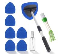 Kit Pulizia Auto, con 6 Cuscinetti Riutilizzabili e Lavabili e Flacone Spray, Spazzola Doppia Testa, Spazzola Lavaggio Auto in Microfibra con Manico Lungo, 180° Maniglia Girevole