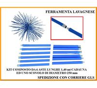 Kit pulizia canna fumaria spazzacamino 6 aste da 1,40 metri con scovolo Ø 250 mm