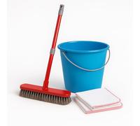 Kit Pulizia Completo - Secchio 7 Litri con Manico Ergonomico, 2 Stracci in Cotone, Scopettone, Manico Telescopico 77/132 cm, Azzurro, Ø 24, Made in Italy, Lemag srl