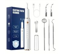 kit Pulizia Denti Tartaro Ultrasuoni，Pulitore Dentale IPX6 Sensore Vibrazione Per Rimuovi Tartaro placca e Macchie Orale con 4 Luce LED，3 Testine, 3 Accessori in Metallo, 5 Modalità Ricaricabile