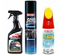 Kit Pulizia Interni Auto Ma-fra - Rimuove Macchie, Sporco e Odori da Tessuti e Plastiche - Pulimax 500 ml + Flash 400 ml + Scic Blue 600 ml - Confezione Risparmio