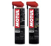 Kit Pulizia + Lubrificazione Catena Moto Stradale Motul Mc Care C1 + C4 2x400 mL