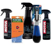 Kit Pulizia Moto E Scooter Motul E1+E2+E3 Panno Microfibra Spazzola Lavacerchi
