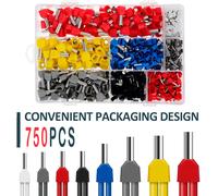 Kit puntali per estremità a doppio filo da 750 pezzi Puntali multiuso affidabili per estremità a doppio filo con scatola facile da usare per il collegamento dei cavi