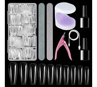 Kit punte per unghie, set per unghie in capsula americana con 500 pezzi di unghie artificiali, mini lampada UV per unghie, colla per unghie artificiali da 15 ml e strumenti fai-da-te