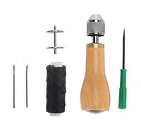 Kit punteruolo da cucito, punteruolo da cucito in pelle con manico in legno antiscivolo, kit da cucito artigianale fai-da-te per la riparazione di tessuti in pelle, include 2
