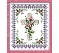 Kit Punto a Croce 11CT Tessuto Stampato 36x42cm Kit Ricamo Fai da te Ingresso emplice - Stampa Per Ragazze Artigianato Articoli DMC Ricamo - Rosa e croce