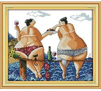 Kit Punto a Croce 11CT Tessuto Stampato 46x41cm Kit Ricamo Fai da te Ingresso emplice - Stampa Per Ragazze Artigianato Articoli DMC Ricamo - Goditi la spiaggia