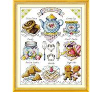 Kit Punto a Croce 11CT Tessuto Stampato 46x56cm Kit Ricamo Fai da te Ingresso emplice - Stampa Per Ragazze Artigianato Articoli DMC Ricamo - Torta al tè