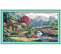 Kit Punto a Croce 14CT Tessuto Stampato 54x33cm Kit Ricamo Fai da te Ingresso emplice - Stampa Per Ragazze Artigianato Articoli DMC Ricamo - Scena della fattoria