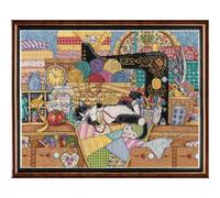 Kit punto croce contato Design Works "Lezione di cucito di Kitty", 40x51cm