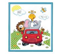 Kit punto croce contato Janlynn "Annuncio di nascita Animal Fun Ride", 28x36cm