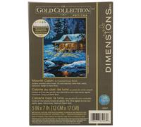 Kit punto croce Dimensions Gold Collection Moonlit Cabin, Aida blu navy a 18 punti, 5'' x 7''