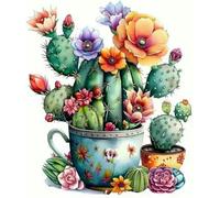 Kit punto croce intagliato, fiore di cactus, disegno popolare, kit punto croce stampato per principianti, 11 ct, fai da te, kit ricamo a mano avanzato per decorazione domestica - 40X50 cm