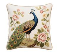 Kit Punto Croce per Cuscino, Pavone animale Punto Croce Kit da Ricamare Principianti 45x45cm Cuscino Ricamato a Mano Fai da te per Arredamento Casa