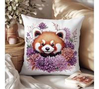 Kit Punto Croce Per Federa, Panda animale e fiori Cuscino da Ricamare Punto Croce 45x45cm Cuscino Ricamato a Mano Fai da te per Principianti