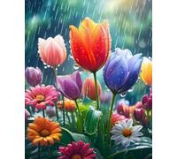 Kit punto croce per ricamo: Fiori colorati sotto la pioggia-40X50CM, 11 ct, motivo stampato popolare, kit punto croce, fai da te per principianti e avanzati