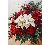 Kit Punto Croce Prestampato, Bouquet di fiori rossi DIY Set per Ricamo Punto Croce,11CT Cross Stitch Embroidery Starter Kit per i Principianti