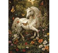 Kit Punto Croce Prestampato Cavallo Bianco Nella Foresta 40X50Cm Set Schemi Punto Croce Kit Da Ricamare Prestampato Per Principianti, Disegni Quadro Quadri A Mezzo Punto Croce Da Ricamare Ki